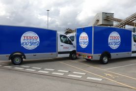 Tesco home delivery vans with graphics by BP Rolls 